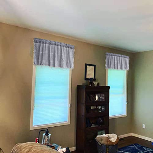 Yuxnt Embroidered Gingham Tassels Kitchen Valances For Windows, Lattice Modern Farmhouse Curtains 2 Panels Window Treatments For Living Room Bathroom Pocket Valance 52 Inch Wide By 18 Inch Long #TOP6