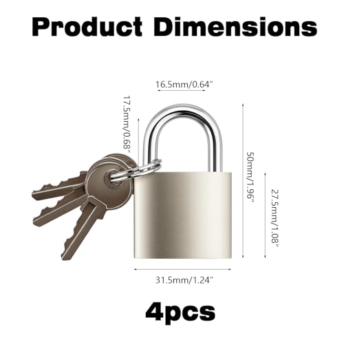 Image of 4 Pcs Small Silver Solid Brass Padlocks with Same Keys Keyed Lock | Toolbox Sheds Storage Unit Gym Fence Locker Pad Locks