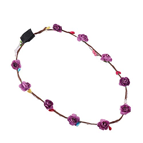 Winbang Diadema LED, linda flor floral guirnalda guirnalda LED Hairband diadema novia decoración de la boda (Púrpura)