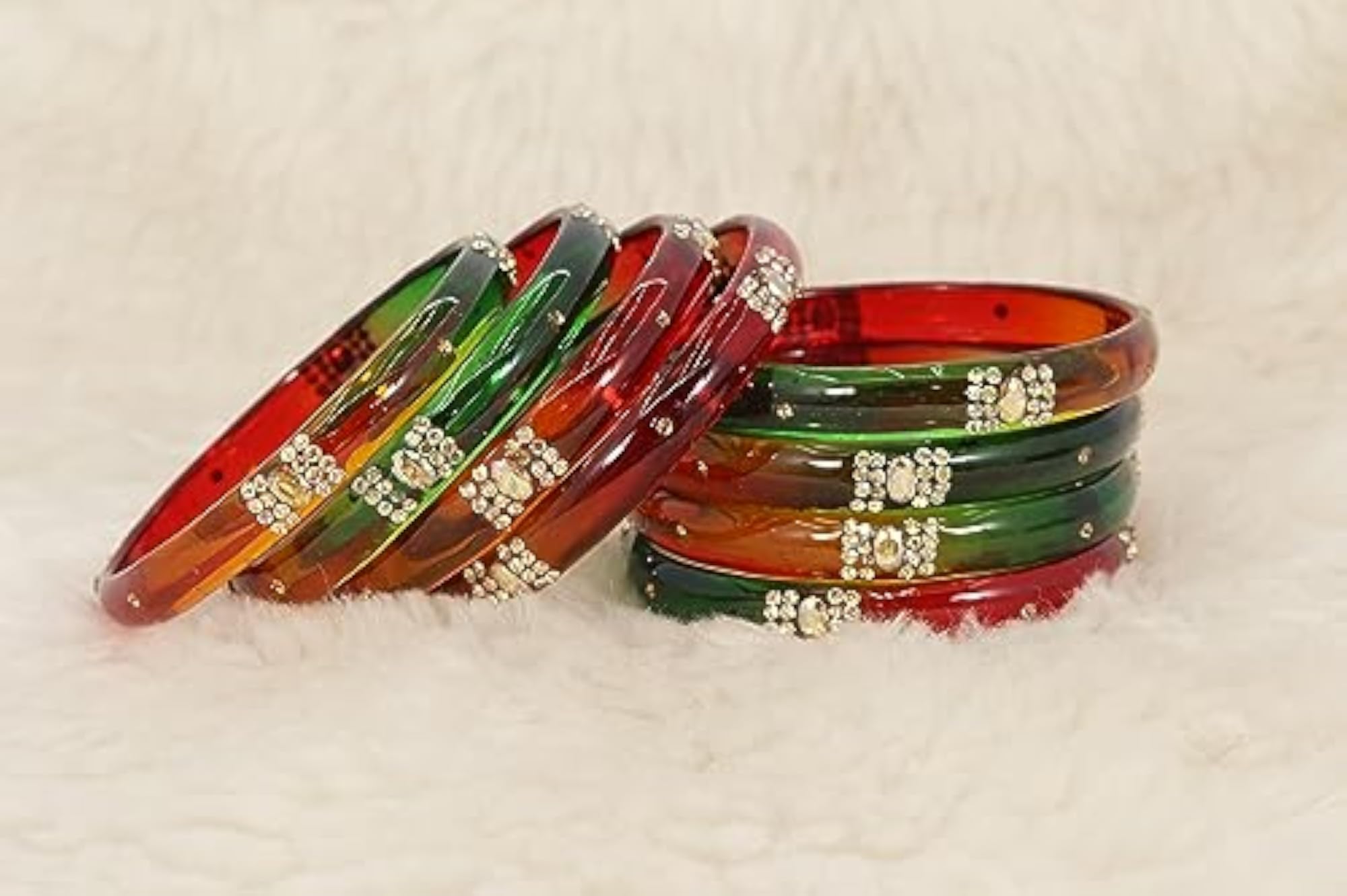 Glass Bangles Set with Zircon Gemstone for Women