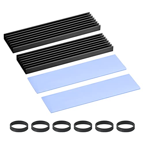 sourcing map 2 Pack M.2 22110 Nvme SSD Heatsink Cooler Alloy Aluminum Heat Sink with 1mm Thermal Pad, for Laptop, 100x22x6mm Black