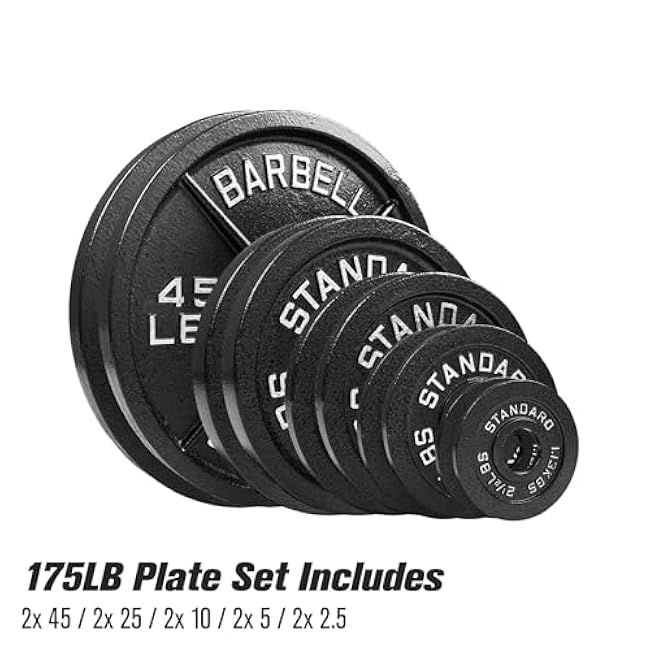 Steel Olympic Plates 175LB Set - 2 inch Olympic Hammertone Coated 2x 2.5lb, 5lb, 10lb, 25lb, & 45lb for Weight Lifting Training