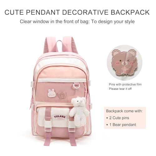 Phaoullzon Mochila Kawaii para meninas, linda bolsa de anime para escola, leve, com alfinetes e ping