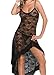 Dudebabe Women Lingerie Plus Size Sx Lace Mesh Babydoll Nightwear Long Gown Thong Black 3XL