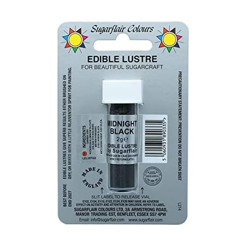 Sugarflair Colours Lustre Dusting Colour - Midnight Black - E171 Free - Food Colouring Powder, Edible Colour Dust, Brush On or Add Rejuvenator to Create Eye-Catching Paint Effect - 2g Cover