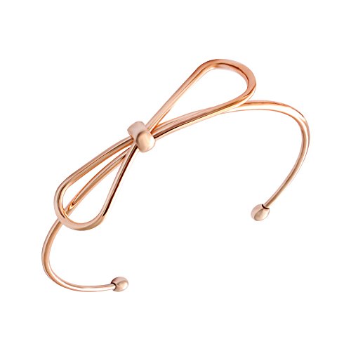 SENFAI 18k Gold and Silver Plated Adjustable Simple Handmade Bow Knot Bracelets & Bangles for Women (Rose Gold)