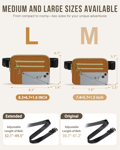 Image of Fanny Packs for Women 4 Zip Pocket Crossbody Belt Bag Waist Bags | Waterproof, Fashion Waist Pack, Crossbody Bags for Women, with Adjustable Strap, for Workout,Running,Traveling(Brown,L)