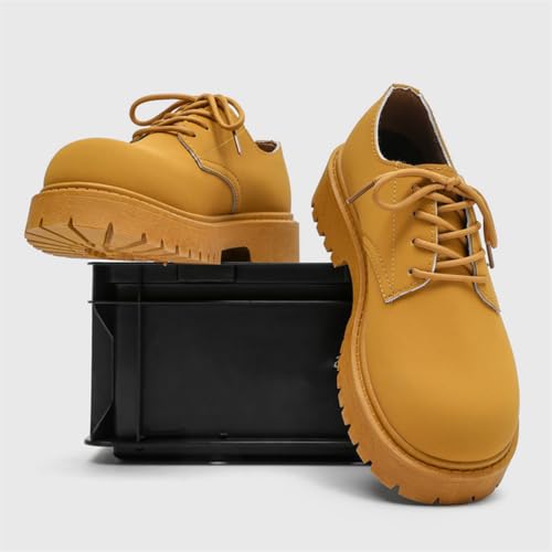 Mens Durable Toe Protective Work Shoes, Oxford Leather, Stylish Dress, Non - Slip, Resistant, Thick - Soled Height - Increasing and Comfortable Casual Walking Shoes for Men3