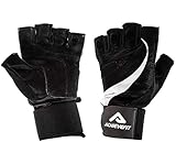 Achieve Fit Weightlifting Gloves - Leather Palm for Fitness savvy Men & Women, Firm Control & Comfort for Weight Lifting, Powerlifting, Crossfit Training (Pair) (White, Large, with Wrist Wraps)