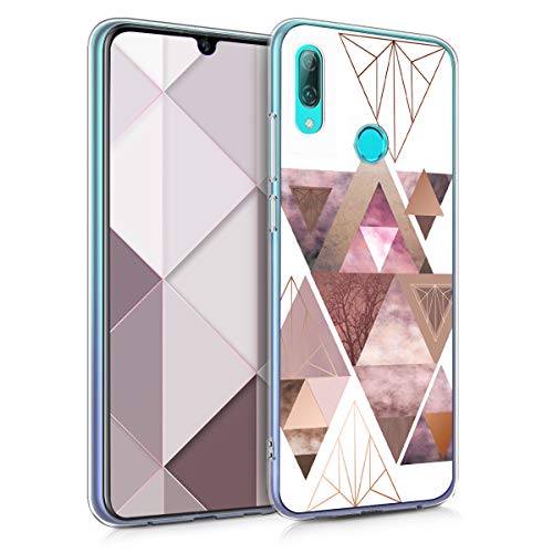 kwmobile Carcasa Compatible con Huawei P Smart (2019) - Funda de TPU y triángulos en Rosado Suave/Oro Rosa/Blanco