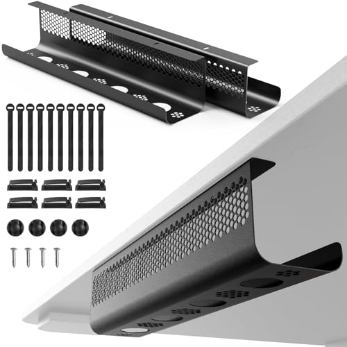 KHAMAL Kabelkanal Schreibtisch 2 Pack - Kabelmanagement unter dem Schreibtisch, schwarzer Schreibtisch Kabelkanal für aufgeräumten Büro- und Heimschreibtisch