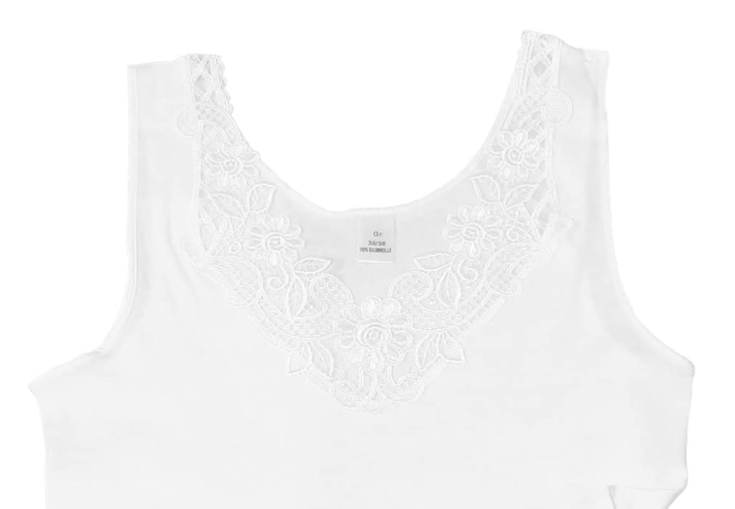 Canottiera Donna In Cotone Pettinato - Con Pizzo Extra Largo, Senza Cuciture Laterali, Perfetta Sotto I Vestiti