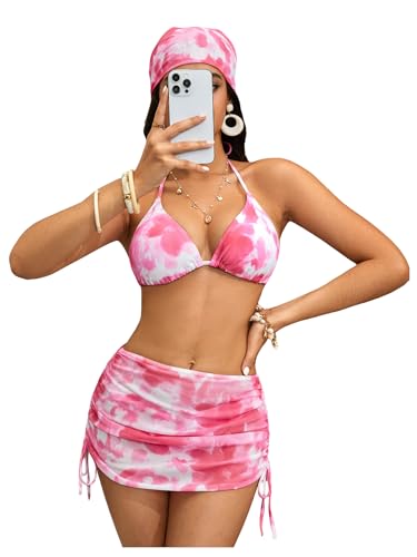 Image of RoseSeek Women's 4 Piece Polka Dots Bathing Suits Cover Up Skirt & Bandana