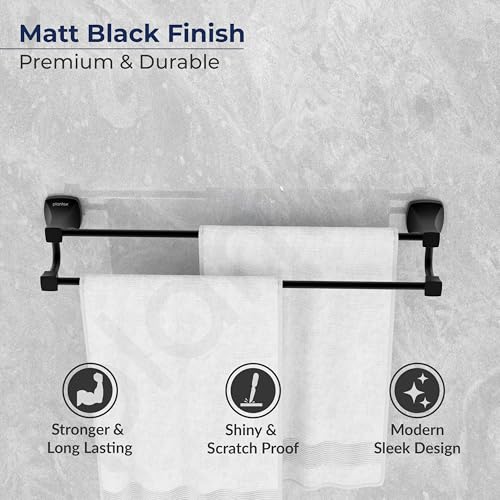 Image of Plantex Dual Towel Rod for Bathroom /Space Aluminium Towel Hanger /24inch Towel Holder /Bathroom Accessories - Pack of 1 (Powder Coated Black)