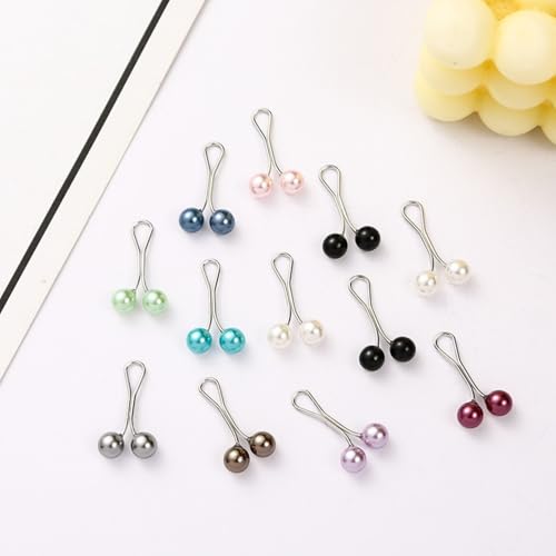 Pearl Ball Hijab Pins, Multi-Colour, Set of 12, Metal Clips with Decorative Beads