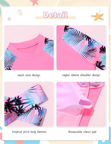 Image of Girls Rash Guard Swimsuits 2 Pieces Long Sleeve Bathing Suits Printed Girls' Swimwear for 6-14Years