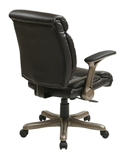 Office Star Ech Series Executive Bonded Leather Adjustable Office Chair With Padded Flip Arms, Espresso With Cocoa Coated Base #TOP2