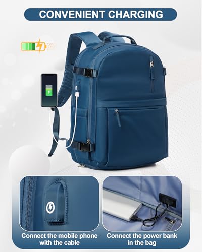 Large Travel Backpack for Women Men Waterproof Luggage Utility Backpack with USB Charging Port & Shoe Pouch Airline Approved Personal Item Travel Bag Mochila de Viaje(Blue)3