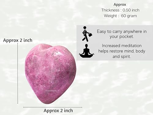 Image of Crystal Heaven Certified Thulite Heart Palm Pebbles Stones For Anxiety Stress Relief Massage - Aaa Grade Original Healing Gemstone Agate Heart Palm Stone For Yoga Meditation Spiritual