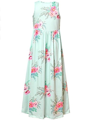 Jxstar Girls Maxi Dress Flower Sleeveless Summer Long Floral Green Casual Kid Cute Teen #TOP1