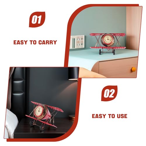 Reloj de escritorio vintage con forma de avión antiguo de estilo retro 4