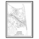 TANOKCRS Lewes Delaware USA America Map Wall Art Canvas Print Poster Artwork Unframed Modern Black a