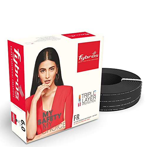 Image of Fybros PVC Insulated 6 Sq Mm Wire| Multistrands Flame Retardant Black Copper Wires & Cables| Cables For wiring | 6 Sq Mm Black wire 90 meter| Industrial Wire Cable| Electrical Wire