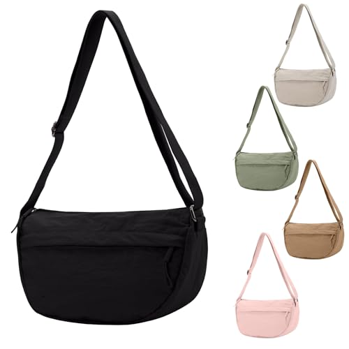 Crescent Bag Crossbody Bags for Women Trendy Small Nylon Fanny Pack Sling Hobo Bag Soft Casual (Black)