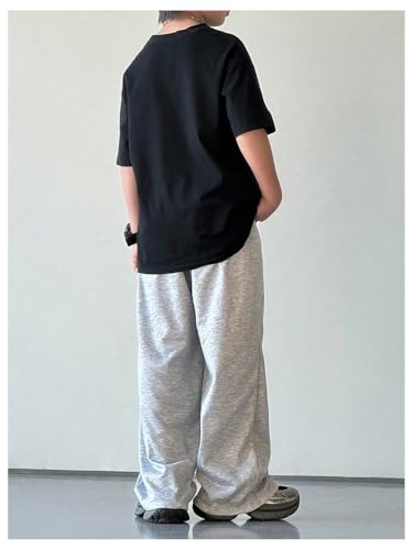 OYOANGLE Boy's Baggy Sweatpants Elastic Waist Open Bottom Straight Leg Workout Athletic Pants3