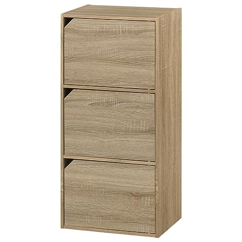 ぼん家具 [完成品] カラーボックス 扉付き 3段 幅42×奥行29.1×高さ89.2cm 収納ボックス 本棚 収納棚 木目調 マルチラック オーク