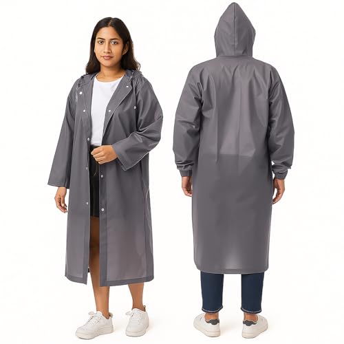 HACER EVA Waterproof Unisex Rain Coat Hooded Full Sleeves Outdoor Men, Women, Boys & Girls Rainwear Poncho Raincoat for Camping, Hiking & Travelling (Grey)