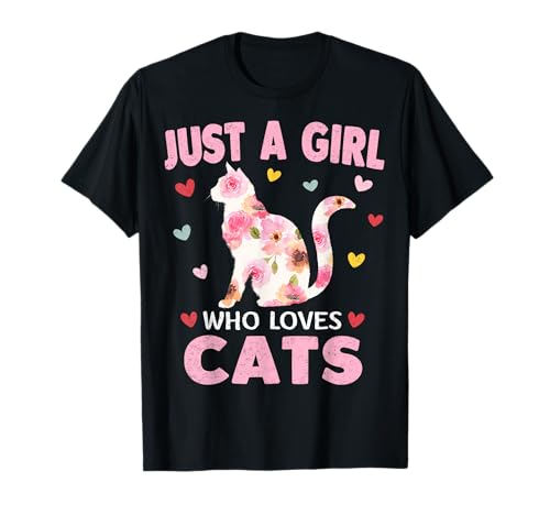 Just A Girl Who Loves Cats Tshirt Cute Cat Lover Gifts t-shirt, Preto, S
