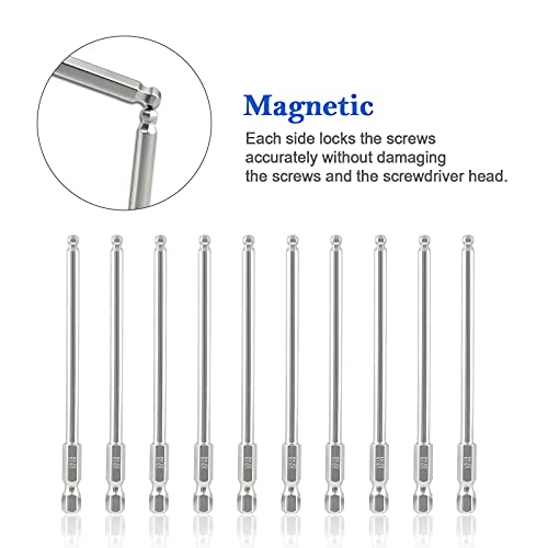Ldexin 10Pcs Ball End Hex Head Screwdriver Bits Set, 4Mm Magnetic Tips Ball End Drill Bit Magnetic With 1/4 Inch Hex Shank, 100Mm Length #TOP3