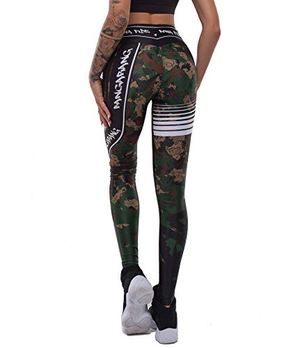 Bona Fide Leggings Militar Deportivos Mujer de Clase Premium | Leggins Deporte Estampados Elasticos Verde Camuflaje Caqui Mallas Fitness Yoga Gym Mayas Running (Camuflaje, M)