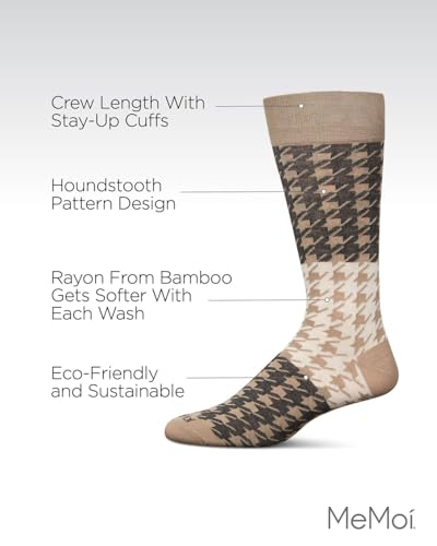 MeMoi Men's Houndstooth Rayon Dress Crew Socks3