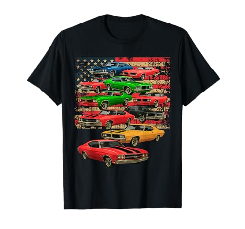 Vintage Classic Cars Muscle Car American Flag Patriotic T-Shirt