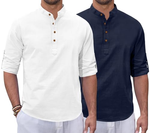 Image of Zombom Combo of Men's Casual Solid Cotton Polyester Blend Full Sleeve Straight Kurta Shirt (Pack of 2)