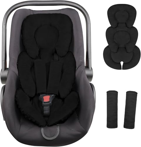 Infant Car Seat Insert Head and Body Support GFU Reversible Newborn Insert for Carseat with Strap Pads Soft Stroller Cushion Pillow Insert for Boys and Girls Fits for Stroller Swing Black