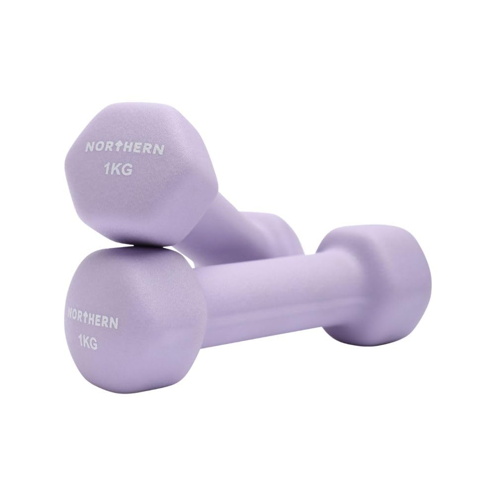 Northern Soft Lavender Neoprene Hex Dumbbells Pair, 1kg–8kg Hand Weights for Home Gym Strength Training, Non-Slip Hexagonal Dumbbells for Fitness, Aerobics, Yoga & Toning (1kg x 2)