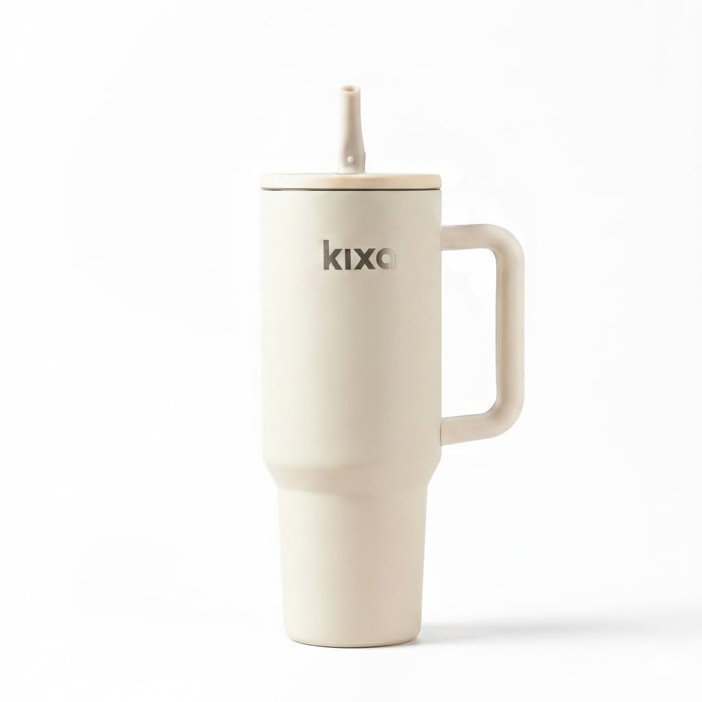 Kixa Stainless Steel Hydroflow Tumbler 1200 Ml Hot & Cold Tumbler (Leakproof) (Oat), Off White