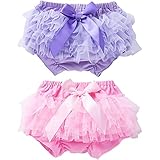 REWANGOING 2 Pack of Toddler Infant Baby Girls Bloomers Lace Ruffle Bowknot Cotton Cute Bloomer Shorts