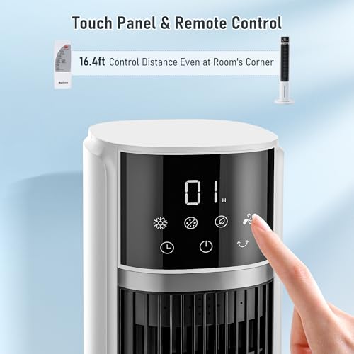 3-in-1 Evaporative Air Cooler, 40" Cooling Fan, 75° Oscillation, 3 Speeds 4 Modes, 12H Timer, Remote Control, 2 Ice Packs, 4L Water Tank, Portable Bladeless Fan with Humidifier, Be image 5