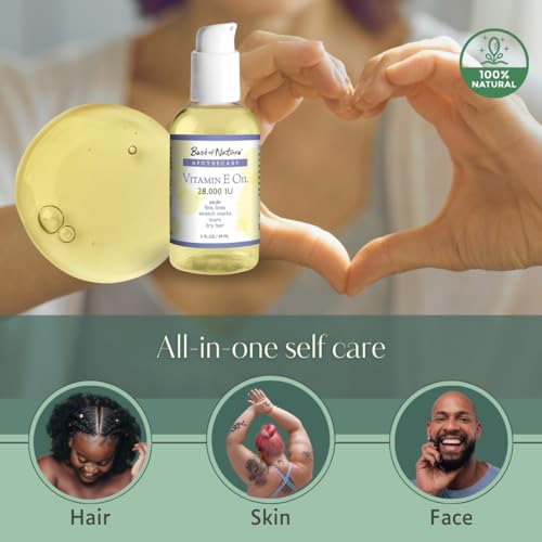 Best of Nature Vitamin E Oil 28,000 IU - Unscented Moisturizer for Hair, Skin, Face & Hands - Damage Repair Formula
