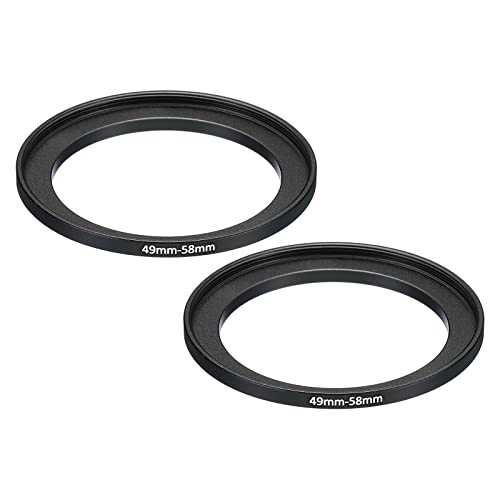 Image of PATIKIL 49mm-58mm Metal Step Up Ring, 2 Pack Camera Lens Filter Adapter Ring Aluminum Filter Adapter Ring for Camera Lenses Hood, Black