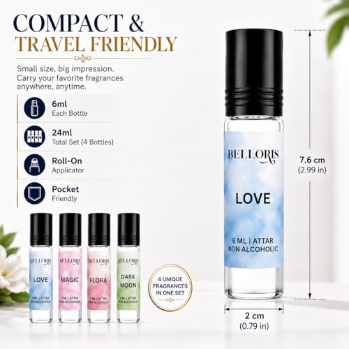 Image of Premium Attar Gift Set for Men & Women | Love, Magic, Flora & Dark Moon | Non Alcoholic Roll-On Perfume Oil | Long Lasting Fragrance | 4 x 6ml (24ml Total)