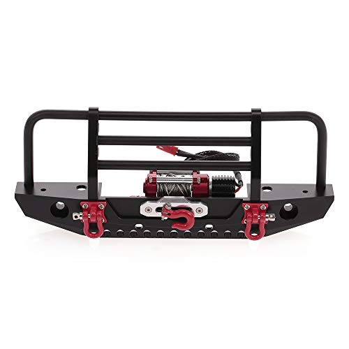 Goolsky Parachoques de Metal con Winch 2 LED Receptor de Control Remoto de luz para Traxxas TRX-4 Axial SCX10 RC Crawler Car