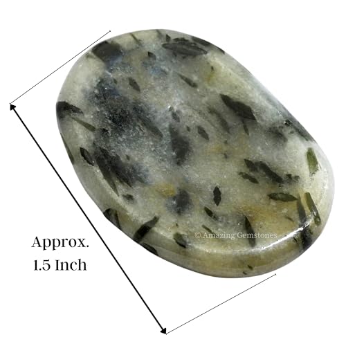 Image of Amazing Gemstone Green Tourmaline in Quartz Worry Stone Crystals and Healing Stones - Worry Stones for Stress Relief Gift - Piedra Crystal Fidget for Meditation - Stocking Stuffers and Birthday Gift