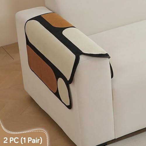 Image of HOKIPO 'Moderna Curves' All Season Anti-Slip Sofa Armrest Cover, 1 Pair, Oyster Beige (NEW-AR-6120-BGE*2)