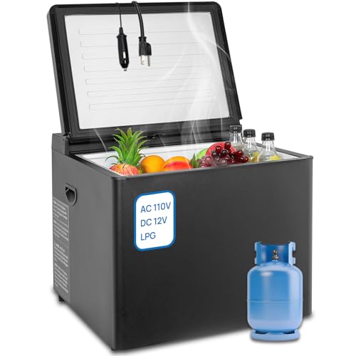 Propane Refrigerator 1.6 cu.ft Top Open RV Refrigerator 3 Way LPG/110V/12V 12 Volt Gas Fridge Off Grid Freezerless RV Fridge Small for Camper Semi Truck Use
