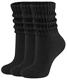 CLOSEMATE Crew-Socken Damen Socken 35-38 39-42 Slouch Wadensocken Baumwolle Komfort & Elastisch Für Stiefeletten Winterstiefel Ankle Boots Einheitsgröße 35-42 3Schwarz